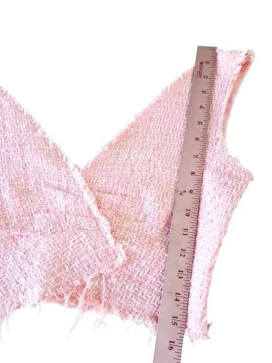 Zara Women's Crop Top Size Medium Pink Tweed V Neckline Sleeveless Festival Y2K - Picture 3 of 10
